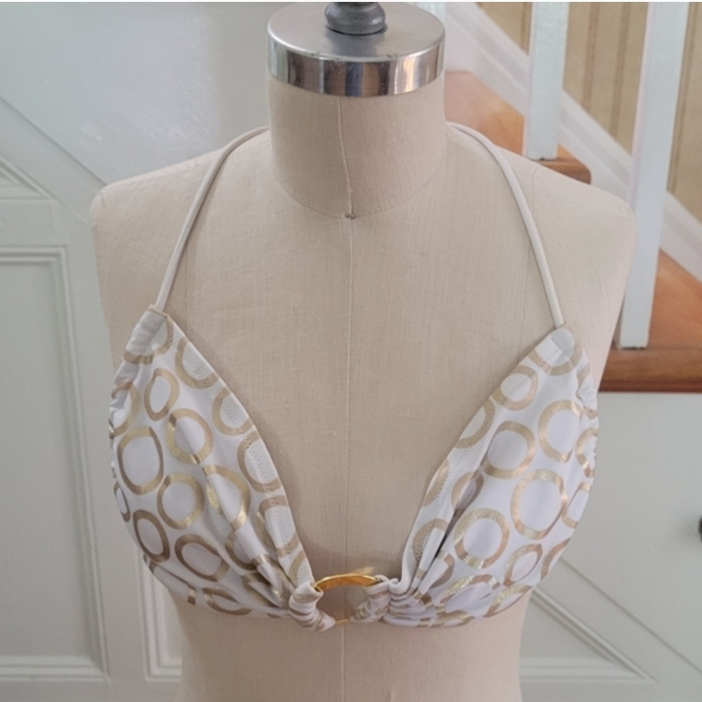VICTORIA SECRET Bikini Top White & Gold Size Large
